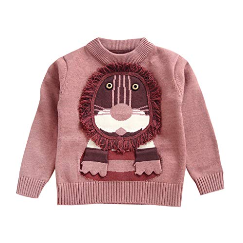 Baby Boys Girls Knit Sweater Unisex Cartoon Animal Pullover Sweatshirt Toddler Kids Warm Crochet T-Shirt Pink