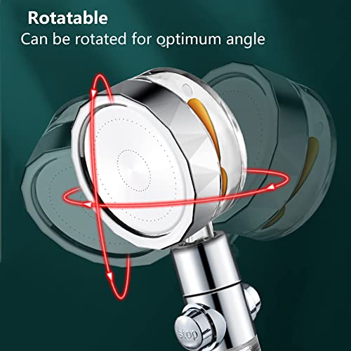 WANGCL 2PCS High Pressure Shower Heads Handheld Shower with Filter Turbocharged Propeller Shower One Key Pause Switch 360 Degrees Rotating Blue and Gold - Image 4