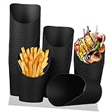 FIXOSHEE 100 piezas Vasos Desechables para Snacks con Apertura Inclinada Soporte para Patatas Fritas Vasos para Aperitivos y Postres Color Negro para Restaurantes