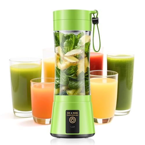 Portable Blender for Smoothies & Shakes - Cordless Personal Size Blender with 6 Blades, 380Ml Juice Cup, Lightweight & Rechargeable, Freshly Squeezed for Picnic/Sports/Office
