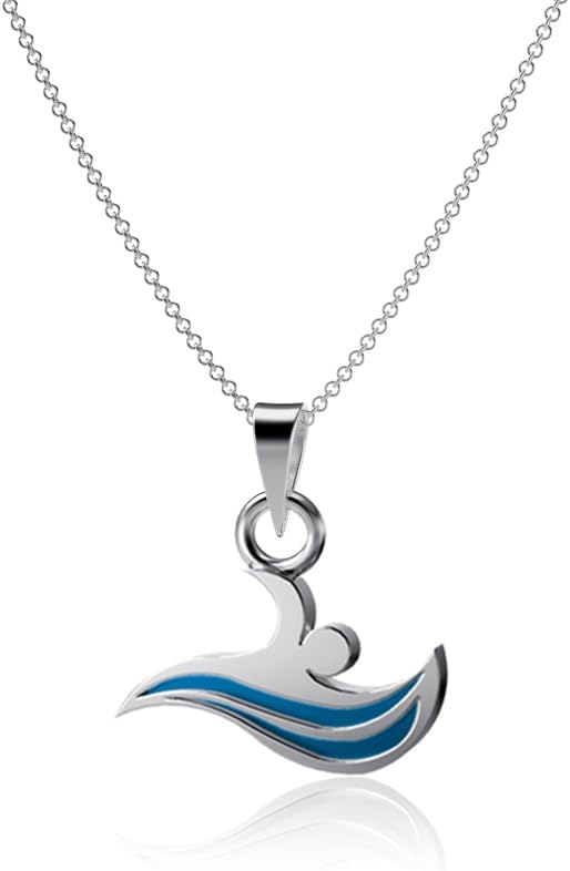 Dayna Designs Swimming Pendant Necklace - Platinum over 925 Solid Sterling Silver, 18 Inch Rope Chain, Hypoallergenic Jewelry Gifts for Coaches and Women Athletes, Team Charm, Mini Triathlon Charm