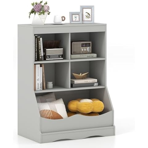 COSTWAY Multifunctional Kids Bookcase and Storage Cover