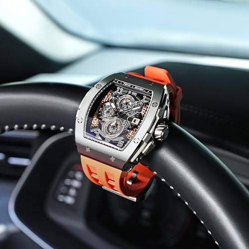 Image of TSAR BOMBA Men's Luxury Quartz Watch, Luminous Dial 5ATM Water Resistance Silicone Strap Men's Wristwatch Ideal Gift for Men