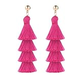 BaubleStar Fashion Gold Tassel Dangle Earrings Layered Long Bonita Tiered Thread Tassel Rose Red Dro