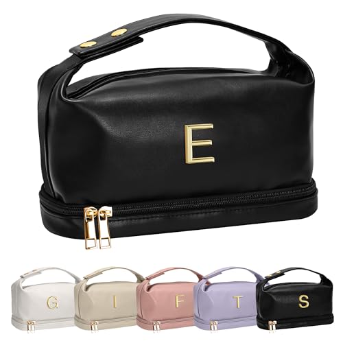 Vogewood Personalized Teen Girl Gifts, Personalized Makeup Bag with Handle, IGifts for Young Women Cosmetic Bag with Makeup Brush Organizer, PU Leather Travel Toiletry Bag, Gifts for Friends Female