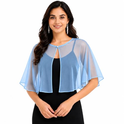 HAYZO Women Soft Net Shawls Wraps Shurg for Evening Wedding Capes Bolero Cover Up (Sky Blue)