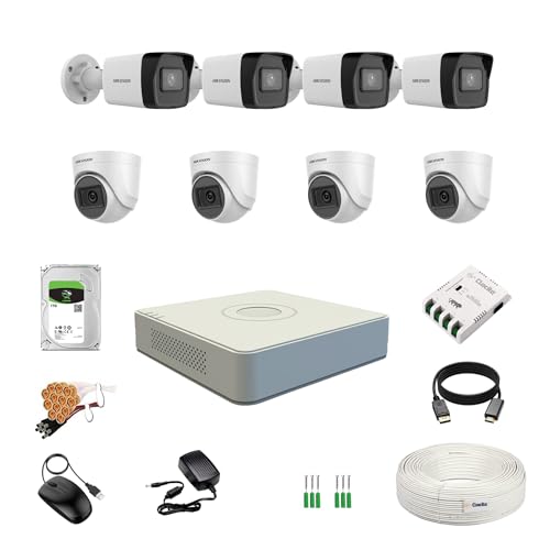 Image of HIKVISION 2MP 1080P 8 Channel DVR, 2MP 4 Dome & 4 Bullet Cameras [Night Vision + EXIR Technology + Motion Detection + HDTVI] + 1 TB HDD + 8 CH SMPS + CCTV Cable + BNC /DC