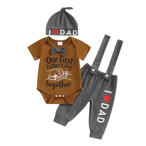 Image of Bonangber St Patricks Day Baby Boy Outfit My 1st St. Patricks Day Romper Onesie Suspender Pants Set With Beanie Hat