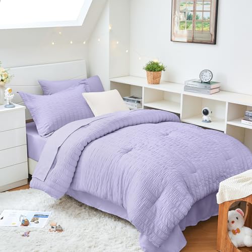 HYMOKEGE Light Purple Twin XL Comforter Set Seersucker 5 Pieces,