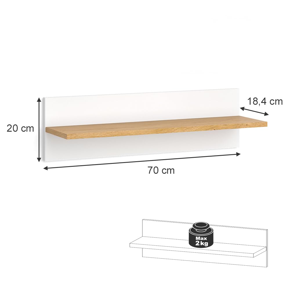 VitaliSpa Estante de Pared para habitación Infantil Malia, Blanco, 70 x 20 cm, para Montaje en Pared con Compartimento Abierto para Libros y decoración