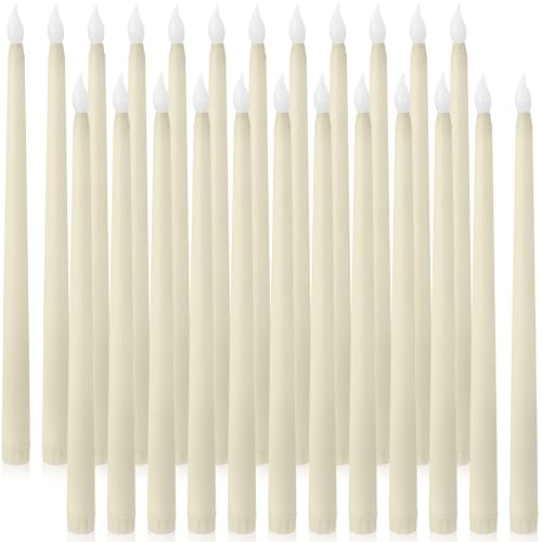 Image of Baquler 24 Pcs 12.4 Inch LED Flameless Taper Candles Battery Operated Candles Bulk Ivory LED Candlesticks Flickering for Christmas Wedding Home Decor