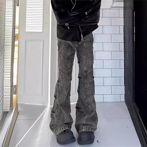 Men High Street Retro Washed Pants Trendy Comfortable Pleated Micro Flare Jeans Y2K Classic Bell Bottom Trousers3