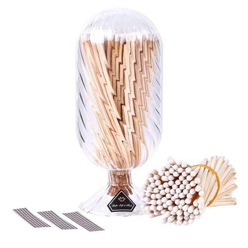 120Pcs 5'' Decorative White Matches in a Jar with Striker, Safety Matches for Candles, Match Holder with Candle Matches, Match Cloche with Striker, Long Fireplace Matches for Fireplace BBQ Grill
