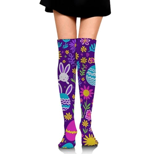 SESLFLKPJK Fashion Knee Cushion Crew Socks for Women Girls, Moisture Wicking Easter Rabbit Eggs Art No Show Socks for Cosplay Skiing Football
