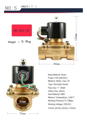 Électrovanne en laiton 1/2" 24V CA EPDM normalement fermée pour circuit d'eau - 6