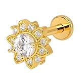 [HSP] 軟骨ピアス ボディピアス CZ ジュエル 花 ラブレットスタッド 16G 軸長8mm CZフラワー ゴールド