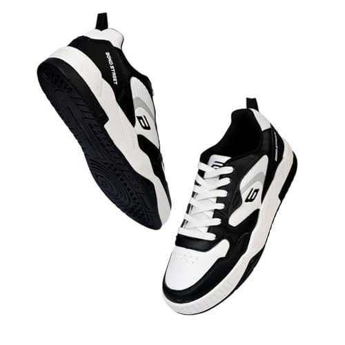 Image of Bond Street Men's White & Olive Casual Sneakers | PU Upper Lace-Up Shoes with Durable PVC Sole | Stylish & Comfortable Footwear for Men