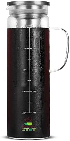 BTaT- Cold Brew Coffee Maker, 1.5 Quart,48 oz Iced Coffee Maker, Iced Tea Maker, Airtight Cold Brew Pitcher, Coffee Accessories, Cold Brew System, Cold Tea Brewing, Coffee Gift