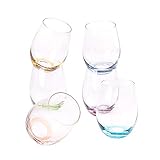 SUNNOW Vastto 18 Ounce Multicolor Stemless Wine Glass,Bell Shape,for Water,Beverage,Wine,Beer and Home Bar Collection,6 Pack (Six Bright Colors)