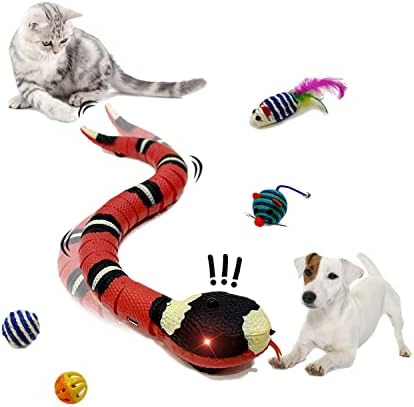 5Pcs Snake Cat Toy for Cats, Smart Sensing Snake Rechargeable, Automatically Sense Obstacles and Escape, Realistic S-Shaped Moving Electro-Sensing Cat Snake Toy, 4PCS Small Pet Toys Come As Gift