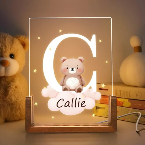 Personalized LED Night Light - Star Cloud Forest Animal Theme with Wooden Base (Square)