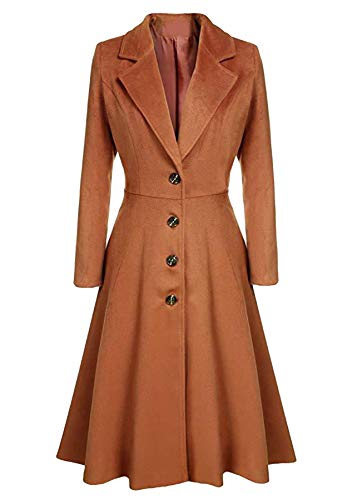GRASWE Women's Wool Blend Coat Wool Trench Coat Lapel Wrap Swing Winter Long Overcoat Jacket Brown XS