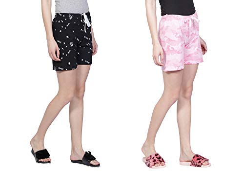 Image of Club A9 Women's Regular Fit Cotton Printed Shorts (Multicolor,XL) (Pack of 2) (WSCOM2 224 XL)