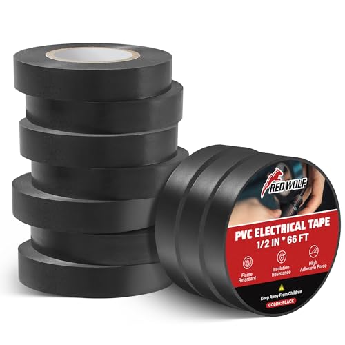 Image of RED WOLF Electrical Tape 10 Rolls 1 /2 inch x 66FT PVC, Acrylates Copolymer Viscosity Flexibility Flame Retardant Electric Tape Waterproof 600 Volt for Auto Engine Insulating Wiring Harness