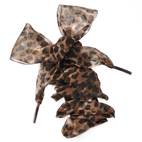 Modische Leoparden-Schnürsenkel 1Paar Chiffon Satinband Organza-Schnürsenkel Muster gemusterte Breite Schnürsenkel für Erwachsene Kinder Skateschuhe Freizeitschuhe Leoparden Spitzen