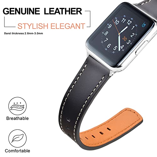 Image of ANNEFIT 21mm Watch Band with Gold Buckle, Quick Release Genuine Leather Replacement Strap (Black)