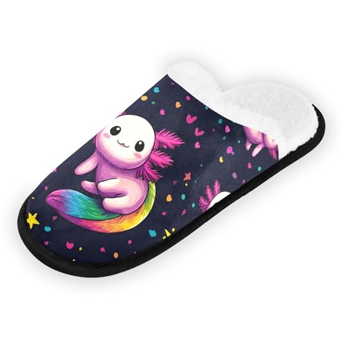 Men Women Winter Axolotl Rainbow Stars Family Bedroom House Slipper Non-Slip Warm Resistant Slippers