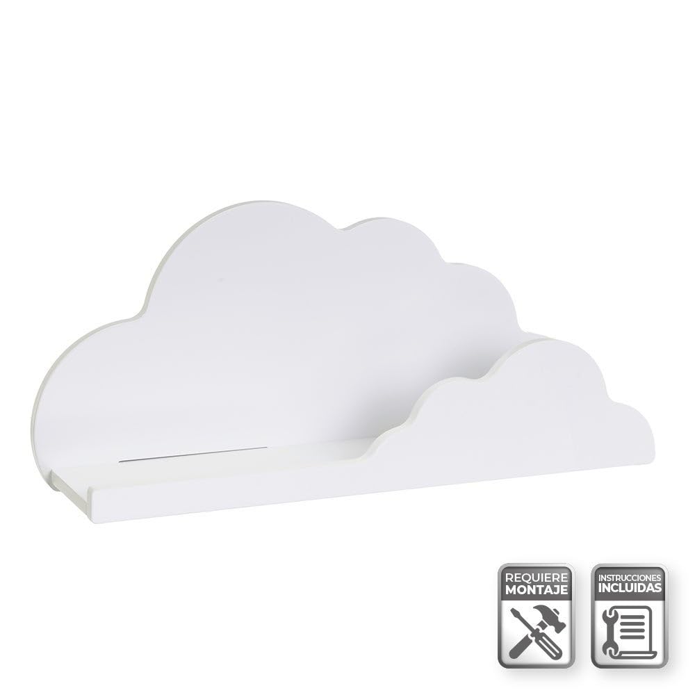 LOLAhome Estantería Flotante Infantil Blanca con Forma de Nube para Pared | Estante Infantil diseño Nube Blanco de 60 cm