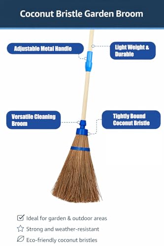 Image of HATAKI Coconut Palm Broom for Garden, Outdoor, Terrace, Road Cleaning I with 4 ft Extendable Handle I Leaf and Dust Removal for Lawn,Road, Yard and Garden Cleaning, Pack of 2