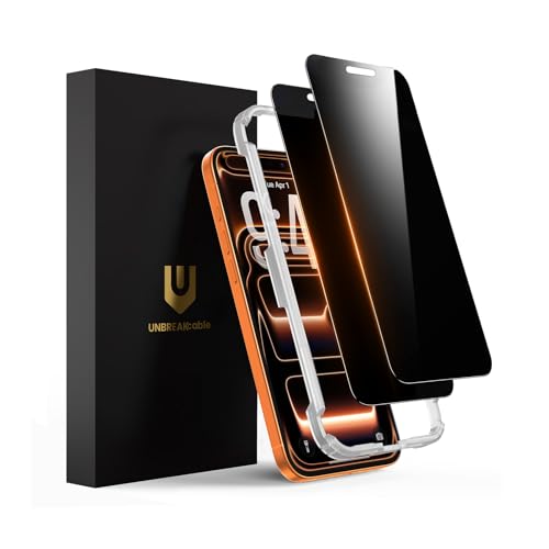 UNBREAKcable Privacy Screen Protector for iPhone 17 Pro Max Full Coverage Shatterproof Tempered Glass[True 28Anti Spy][9H Hardness][Easy Installation Frame]2-Pack Private Screen for iPhone 17 ProMax