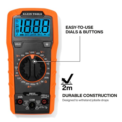 Image of Klein Tools 80196 Digital Multimeter Kit with Case, Manual-Ranging 600V AC /DC Voltage Tester, Tests Batteries, Current, Resistance, Diodes, and Continuity, Protective Carrying Case