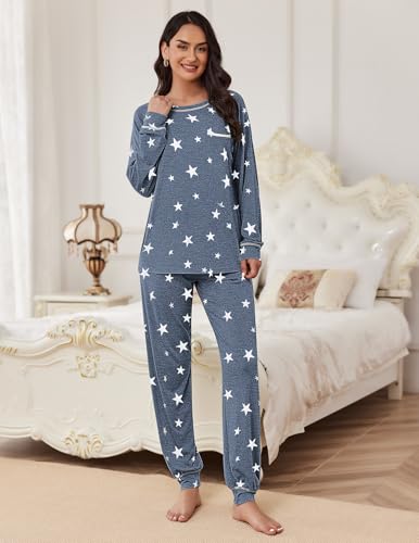 Image of Ekouaer Pajamas Set for Women Soft Comfy Pjs Sets Long Sleeve Sleepwear Loungewear S-XXL
