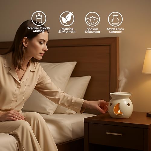 Image of Floryn Decor Ceramic Oil Diffuser Set with 5ml Essential Oil & 2 Tealight Candles | Aromatherapy Burner for Home Bedroom, Spa & Office | Relaxing Fragrance, Compact Size -Gift Pack Cream