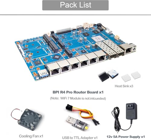 Image of Banana Pi BPI-R4 Pro 8X /4E WiFi 7 Wireless Dual-Band WiFi Router Board OpenWRT, MediaTek MT7988A30K DMIPS SoC - 2X 10GbE SFP&RJ45, 4X 2.5GbE LAN for NAS Smart Home Gateway (Bundle1, 4E)