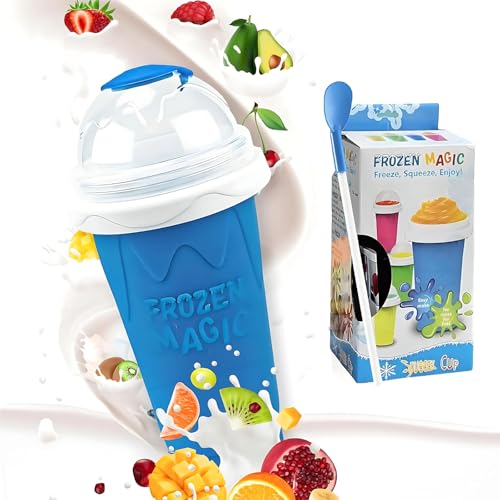 DASZERX® Slushie Maker Cup - Quick Frozen Magic Slushy Maker Cup, DIY Homemade Squeeze Icy Cup, Portable Smoothie Slushie Cup with Spoon and Straw for Juices, Milk and Slushies Maker (Blue)
