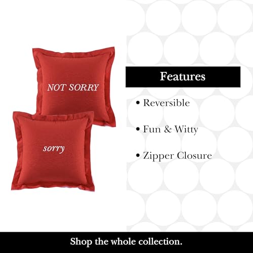 Image of kate spade new york Sorry, Not Sorry Reversible Decorative Pillow, 18 inch x 18 inch Throw Pillow for Bed or Sofa, Cotton and Linen Cover, Red