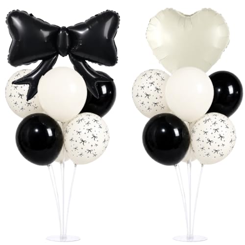 Black White Bow Balloon Stand Kit Party Centerpiece for Table Decoration