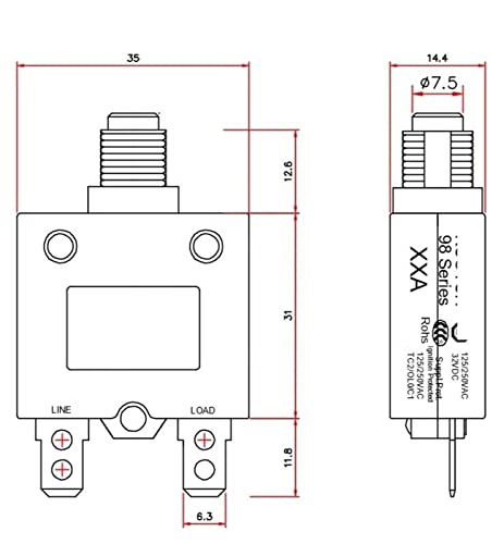 Disyuntor protector de sobrecarga 5A con capuchón protector contra humedad 5