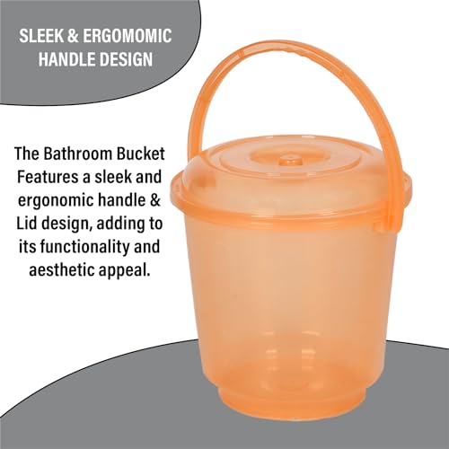 Image of Urbane Home Pack of 6 Bucket | Bathroom Bucket | Utility Bucket for Daily Use | Water Storage Bucket | Bathing Bucket with Handle & Lid | 13 LTR | SUPER-013 | Transparent Orange