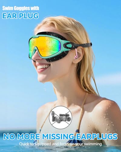 Image of Aegend New Adult Wide View Swim Goggles, Anti-Fog /UV No Leak Swimming Goggles with Ear Plugs for Men & Women