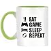 Produktbild EAT SLEEP Game Repeat (PS) Design bicolor Tasse Becher mit Licht grün Griff & Innen