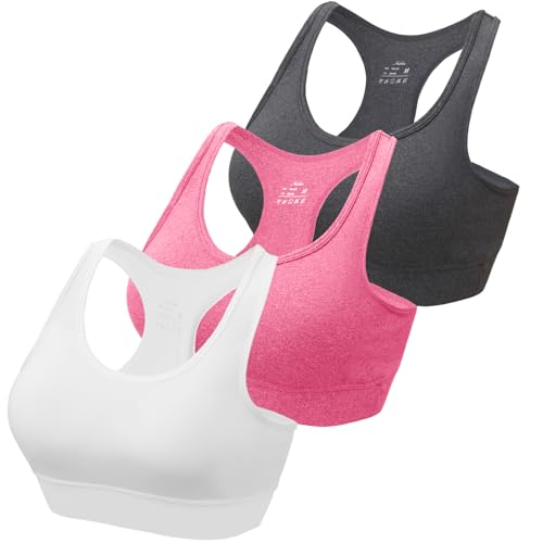 HBselect 3 Pack Comfort Racer Back Sports Bras for Women UK with Removable Pads, Wireless Seamless Plus Size Sleep Bras for Girls in Yoga Bralette Running Leisure Crop Gym Stretch Tops Vest
