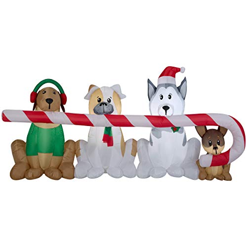 Gemmy Inflatables Puppies Sharing a Big Candy Cane Scene
