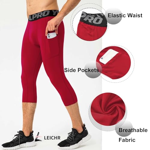Men's 3/4 Compression Pants, Capri Leggings with Pocket, Athletic Basketball Tights, Sport Running Dry Fit Gym Base Layer4