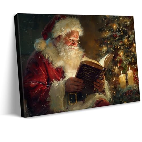 vandlife Vintage Christmas Canvas Wall Art Santa Claus Reading by