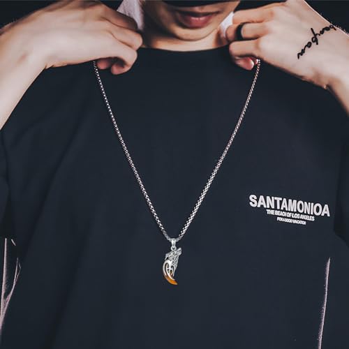 PELOVNY Wolf Necklace Sterling Silver Tiger Eye/Onyx Wolf Teeth Pendant Jewelry for Men, Women & Gifts3